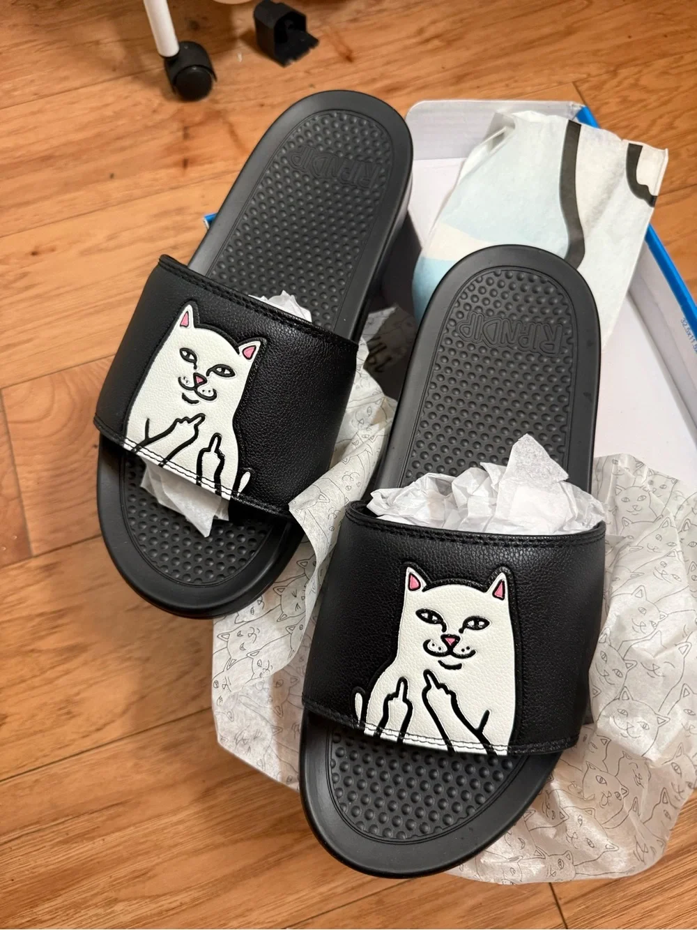 Rip n dip vans Black Slide Sandals with Graphic Cat size 10 slides shoes NEW